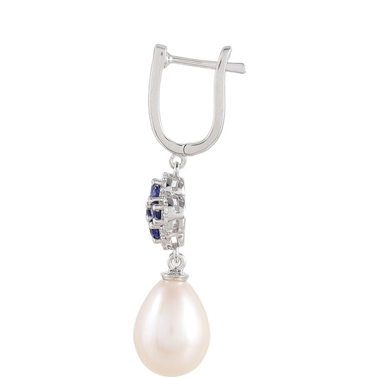 Pendientes de Plata con Zafiro de Tailandia y Perla blanca de agua dulce