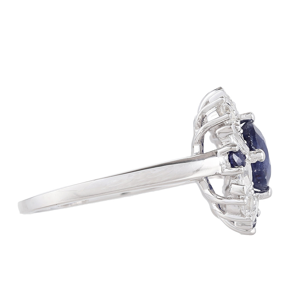 Anillo de Plata con Zafiro de Tailandia y Topacio Blanco