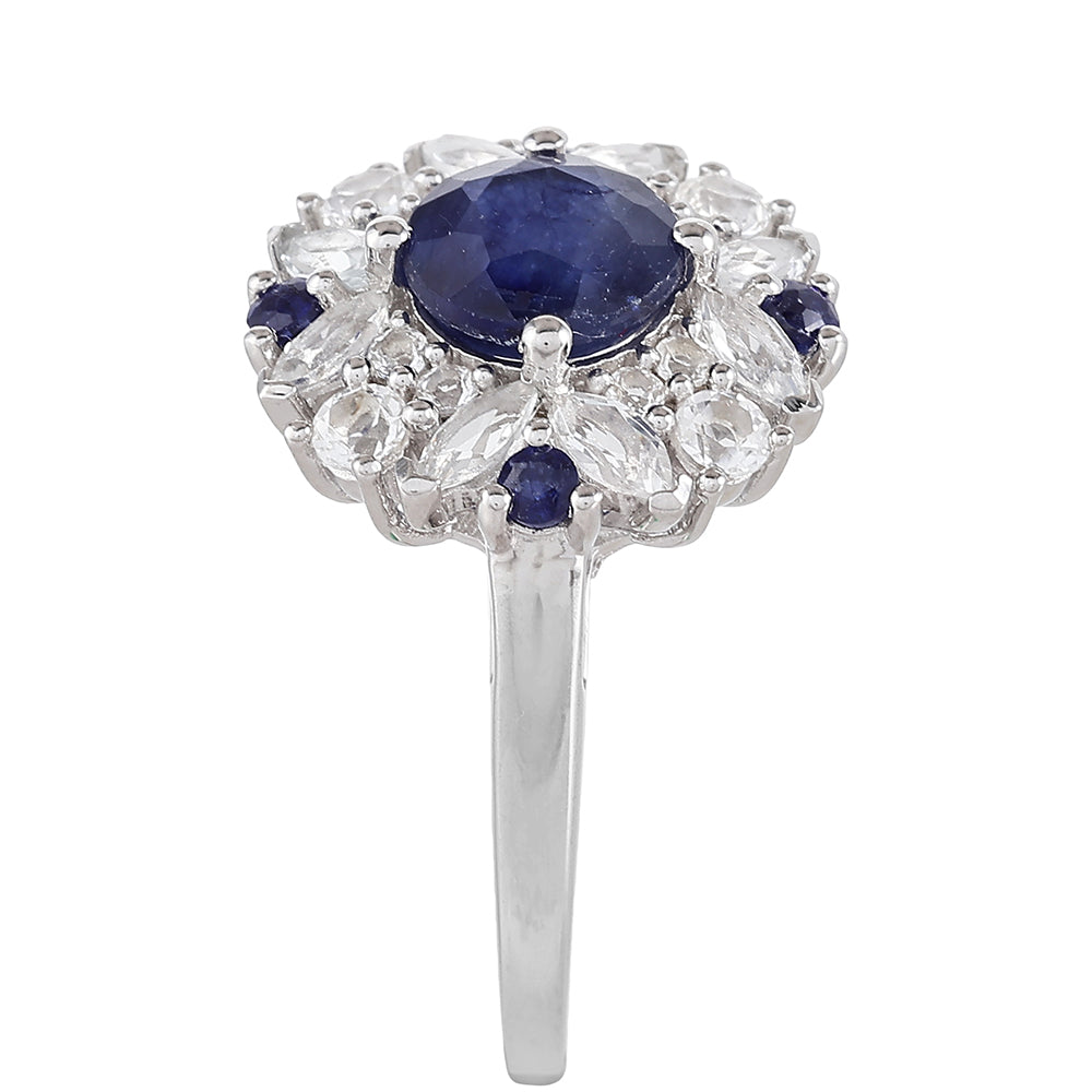 Anillo de Plata con Zafiro de Tailandia y Topacio Blanco