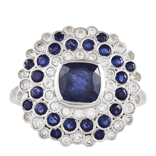 Anillo de Plata con Zafiro de Tailandia y Topacio Blanco