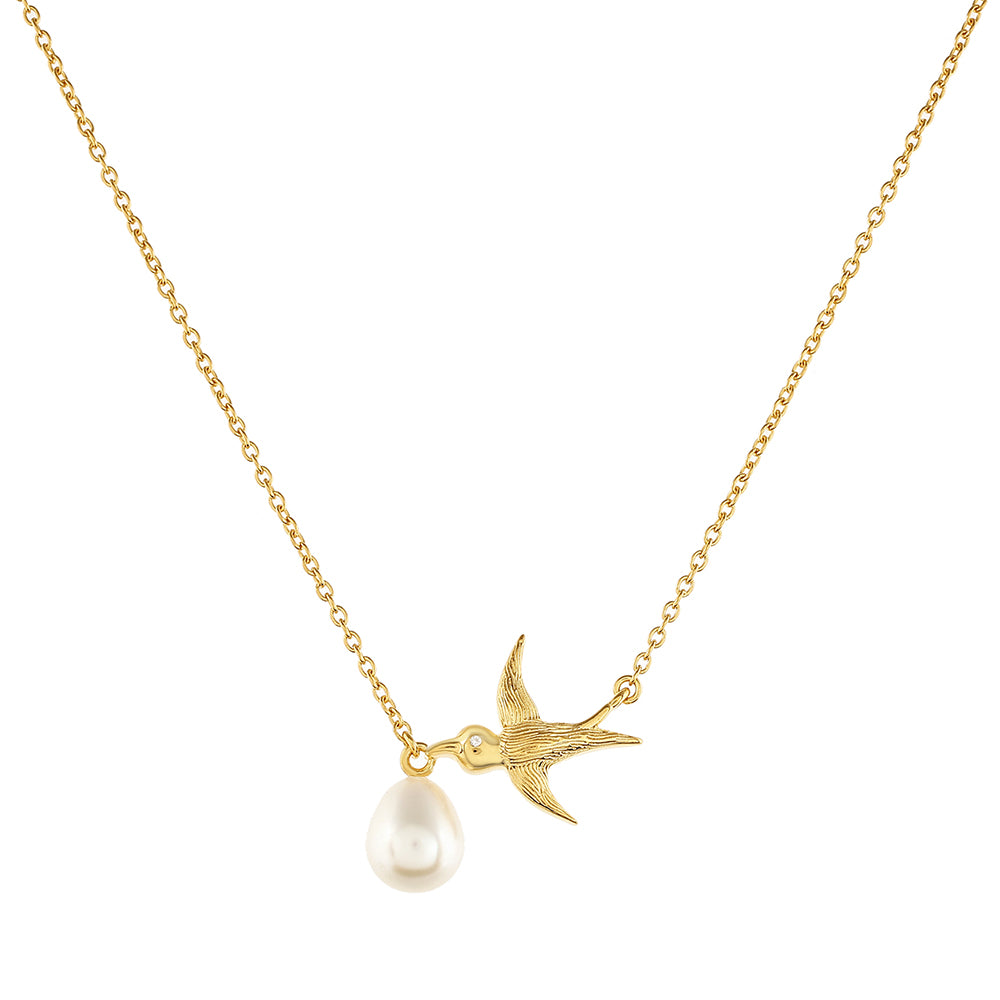 Collar de Plata Bañada en Oro con Perla Barroca Cultivada de Agua Dulce y Topacio Blanco