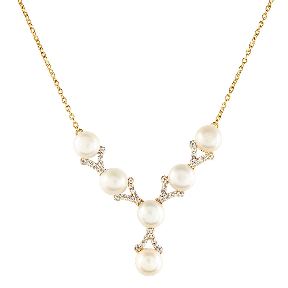 Collar de Plata Bañada en Oro con Perla Barroca Cultivada de Agua Dulce y Topacio Blanco