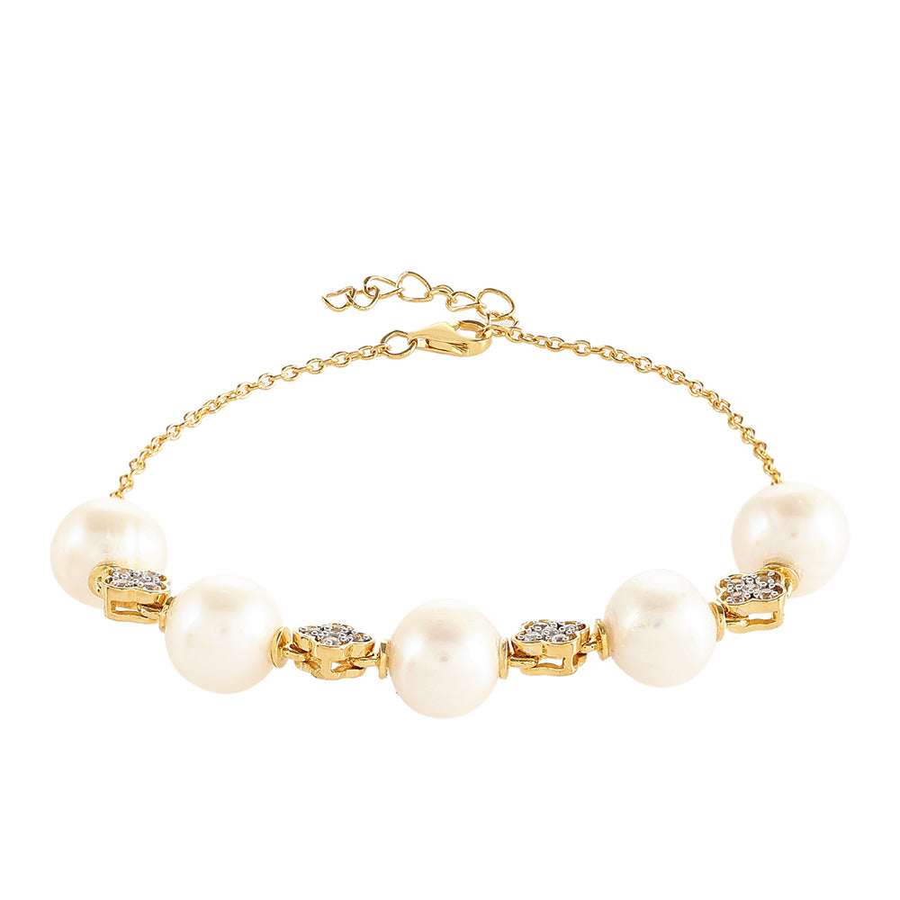 Pulsera de Plata Bañada en Oro con Perla Barroca Cultivada de Agua Dulce y Topacio Blanco 2 