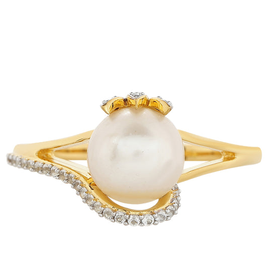 Anillo de Plata Bañada en Oro con Perla Barroca Cultivada de Agua Dulce y Topacio Blanco
