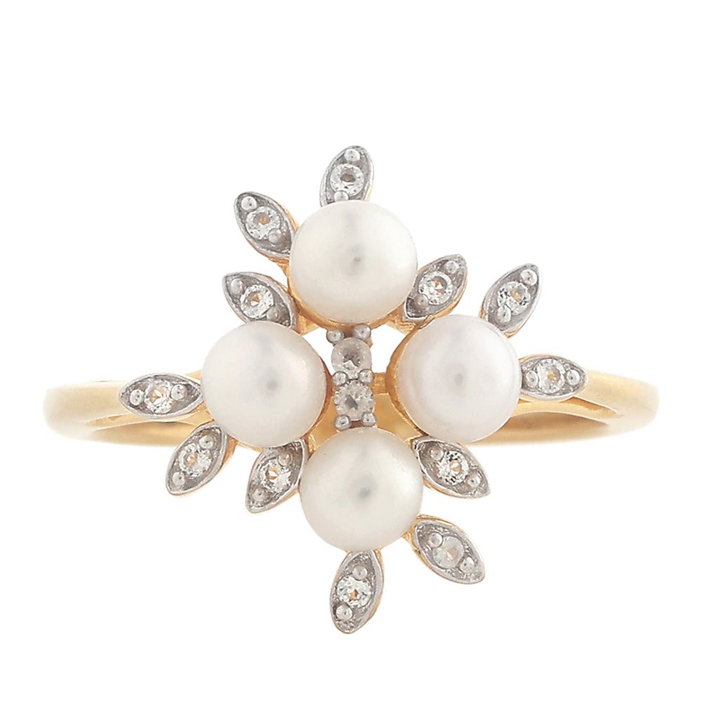 Anillo de Plata Bañada en Oro con Perla Barroca Cultivada de Agua Dulce y Topacio Blanco