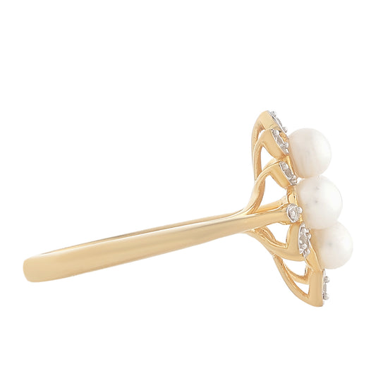 Anillo de Plata Bañada en Oro con Perla Barroca Cultivada de Agua Dulce y Topacio Blanco