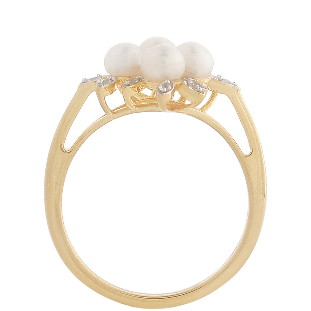Anillo de Plata Bañada en Oro con Perla Barroca Cultivada de Agua Dulce y Topacio Blanco 3 