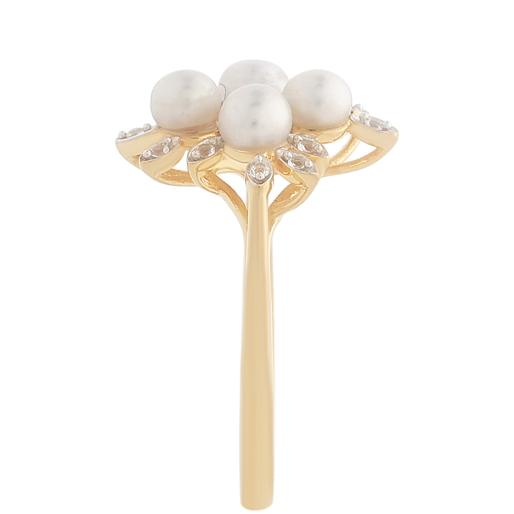 Anillo de Plata Bañada en Oro con Perla Barroca Cultivada de Agua Dulce y Topacio Blanco 4 