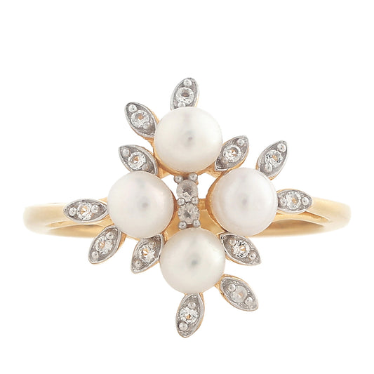 Anillo de Plata Bañada en Oro con Perla Barroca Cultivada de Agua Dulce y Topacio Blanco
