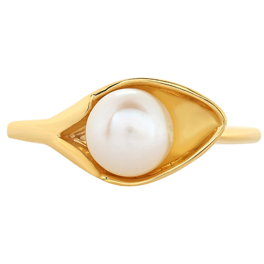 Anillo de Plata Bañada en Oro con Perla Barroca Cultivada de Agua Dulce