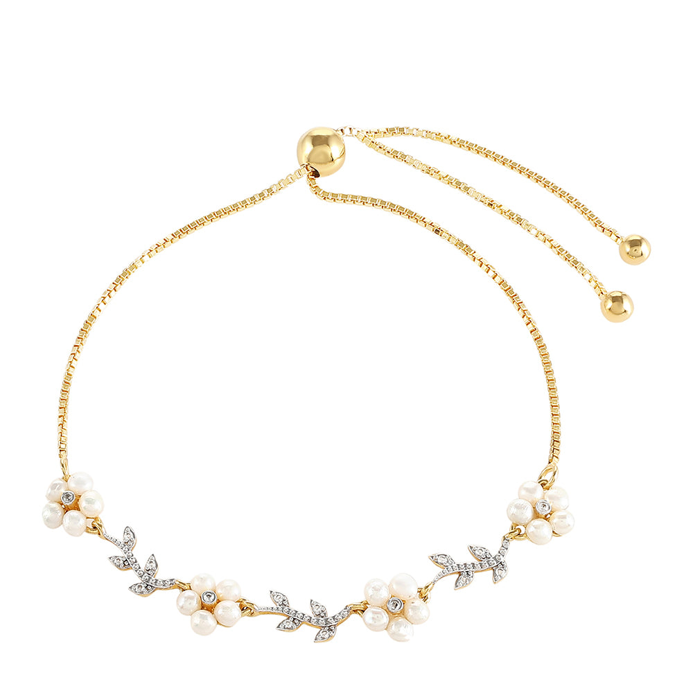 Pulsera de Plata Bañada en Oro con Perla Barroca Cultivada de Agua Dulce y Topacio Blanco 1 