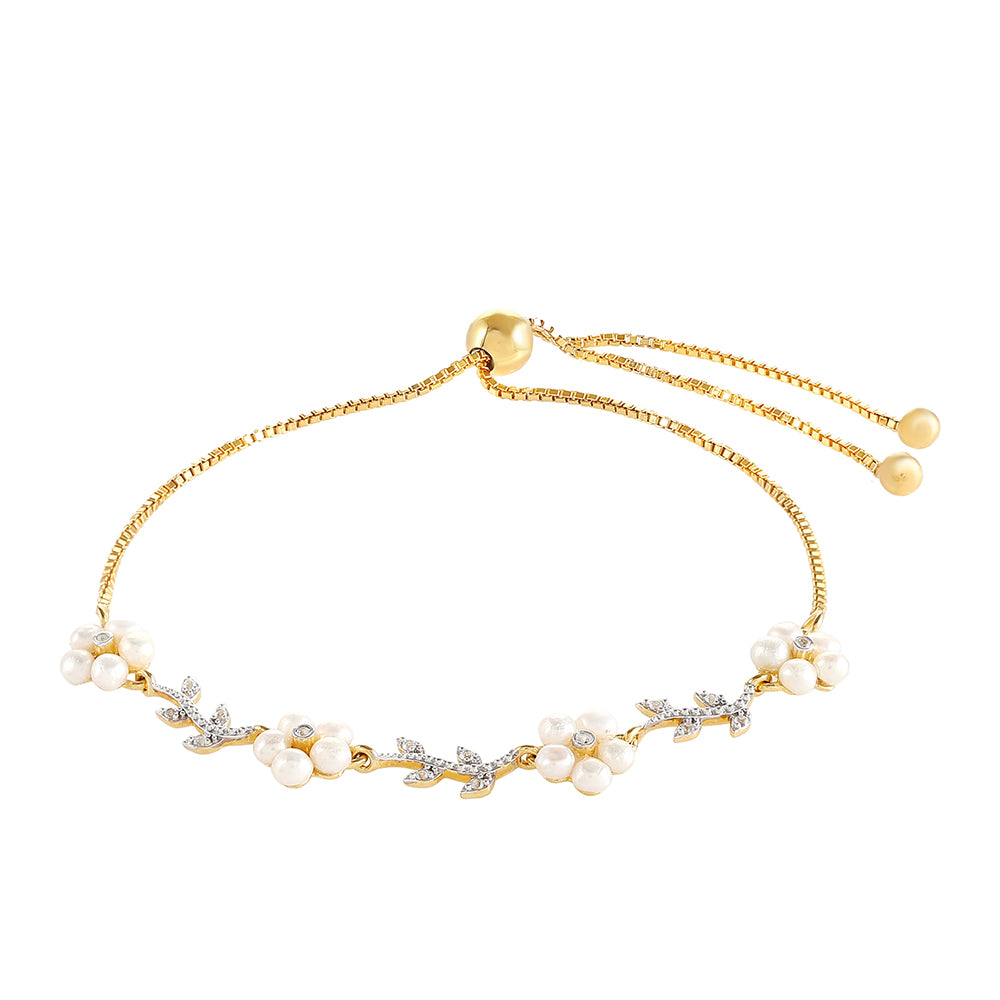 Pulsera de Plata Bañada en Oro con Perla Barroca Cultivada de Agua Dulce y Topacio Blanco 2 