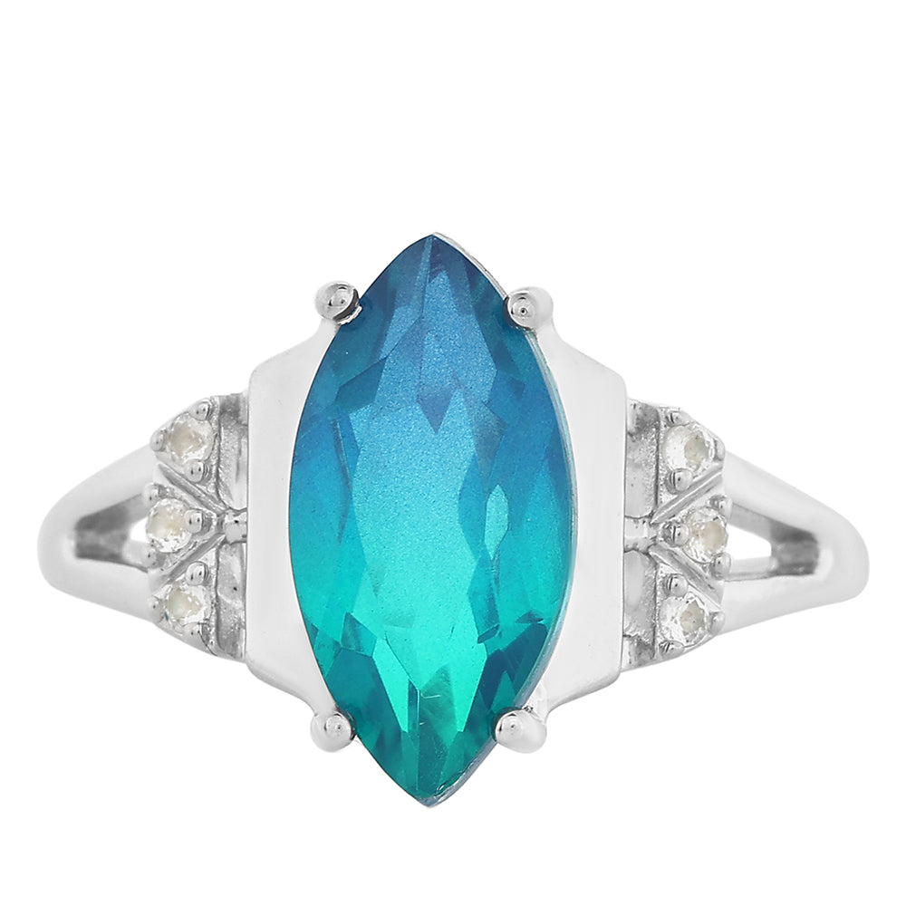 Anillo de Plata con Cuarzo Pavo Real y Topacio Blanco