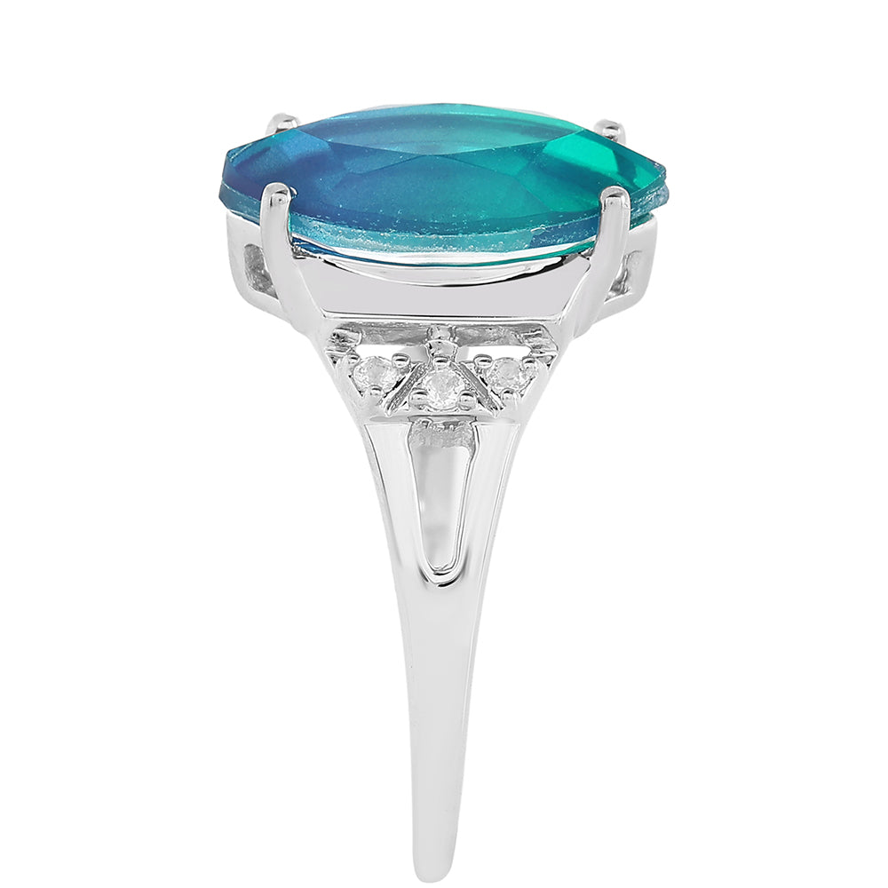 Anillo de Plata con Cuarzo Pavo Real y Topacio Blanco