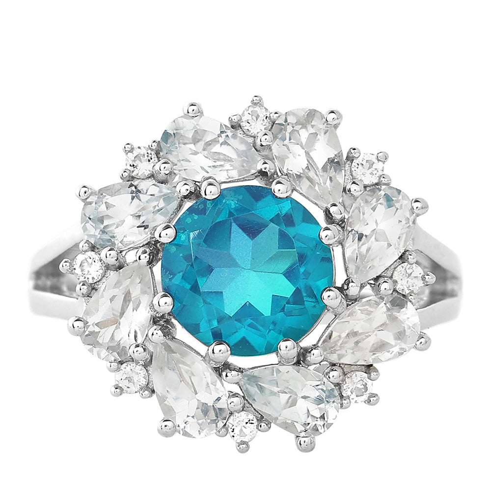 Anillo de Plata con Cuarzo Pavo Real y Topacio Blanco 1 