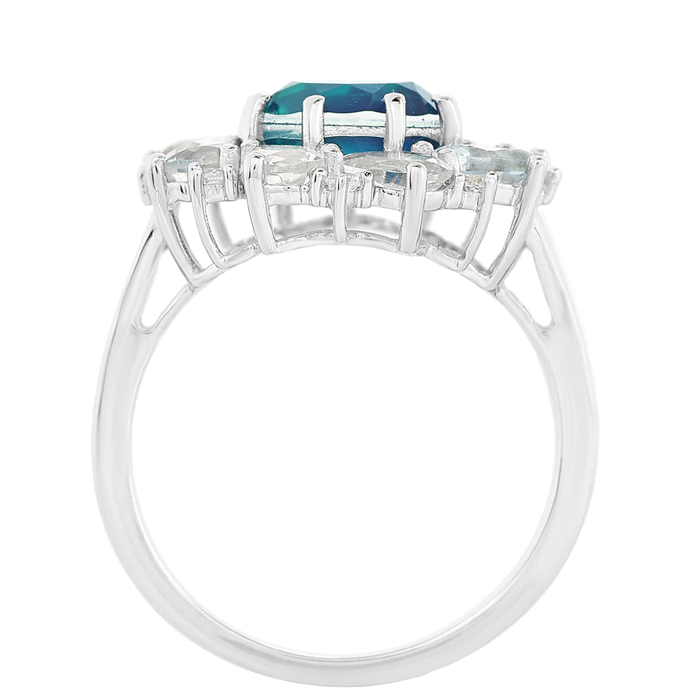 Anillo de Plata con Cuarzo Pavo Real y Topacio Blanco 3 