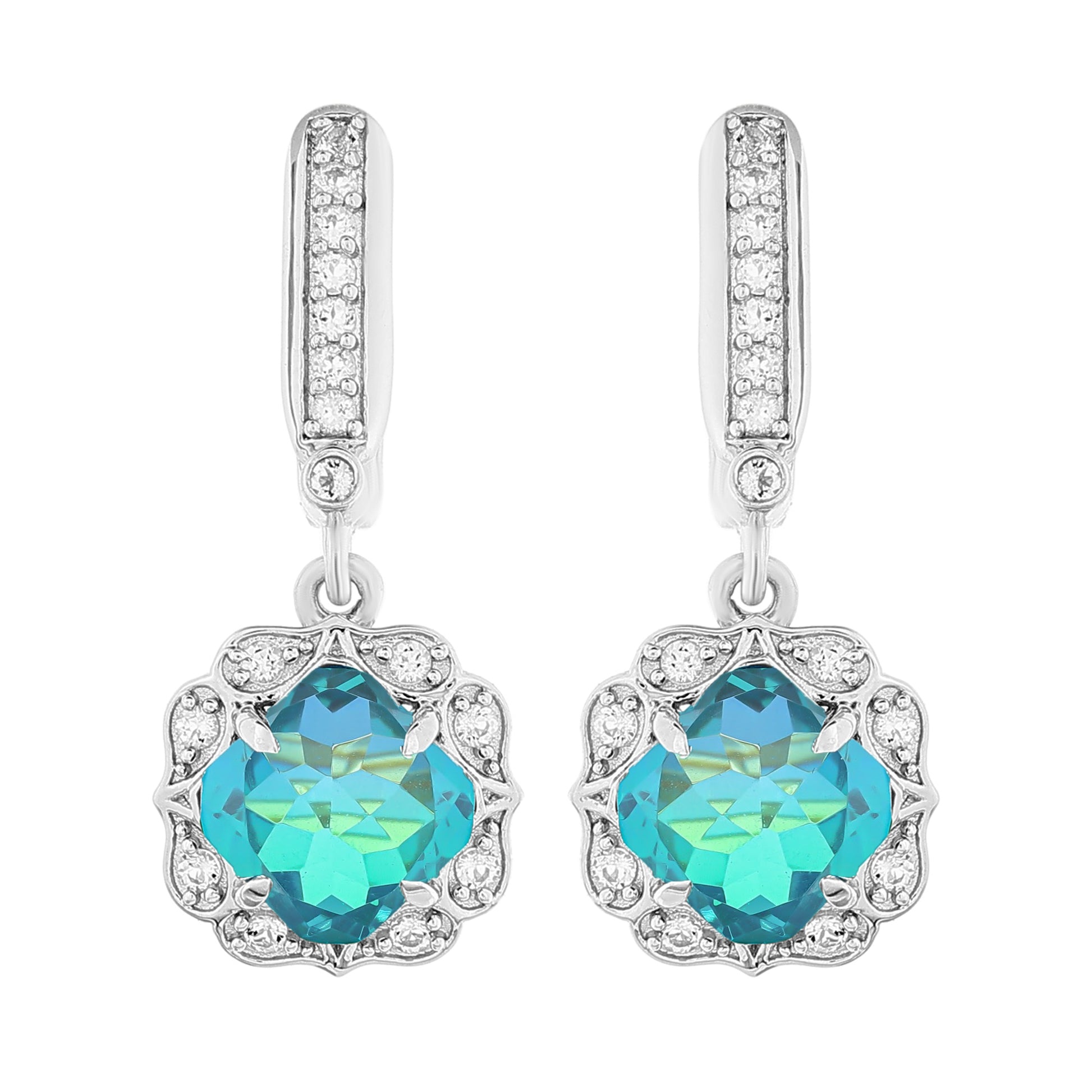 Pendientes de Plata con Cuarzo Pavo Real y Topacio Blanco 4 