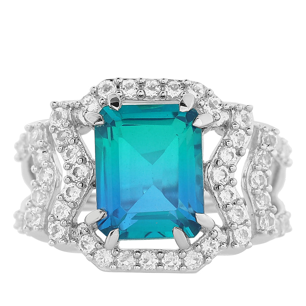 Anillo de Plata con Cuarzo Pavo Real y Topacio Blanco