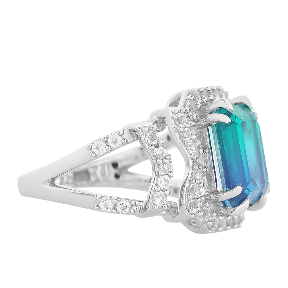 Anillo de Plata con Cuarzo Pavo Real y Topacio Blanco 2 