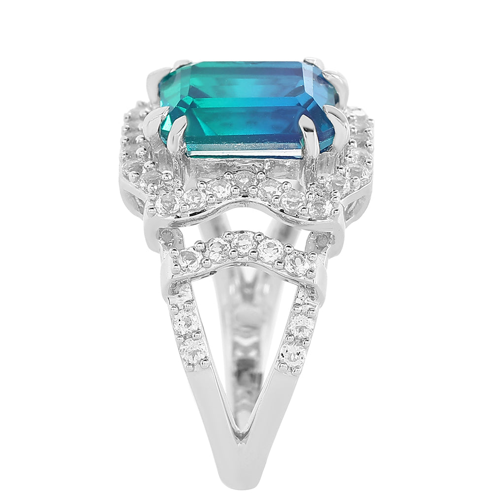 Anillo de Plata con Cuarzo Pavo Real y Topacio Blanco