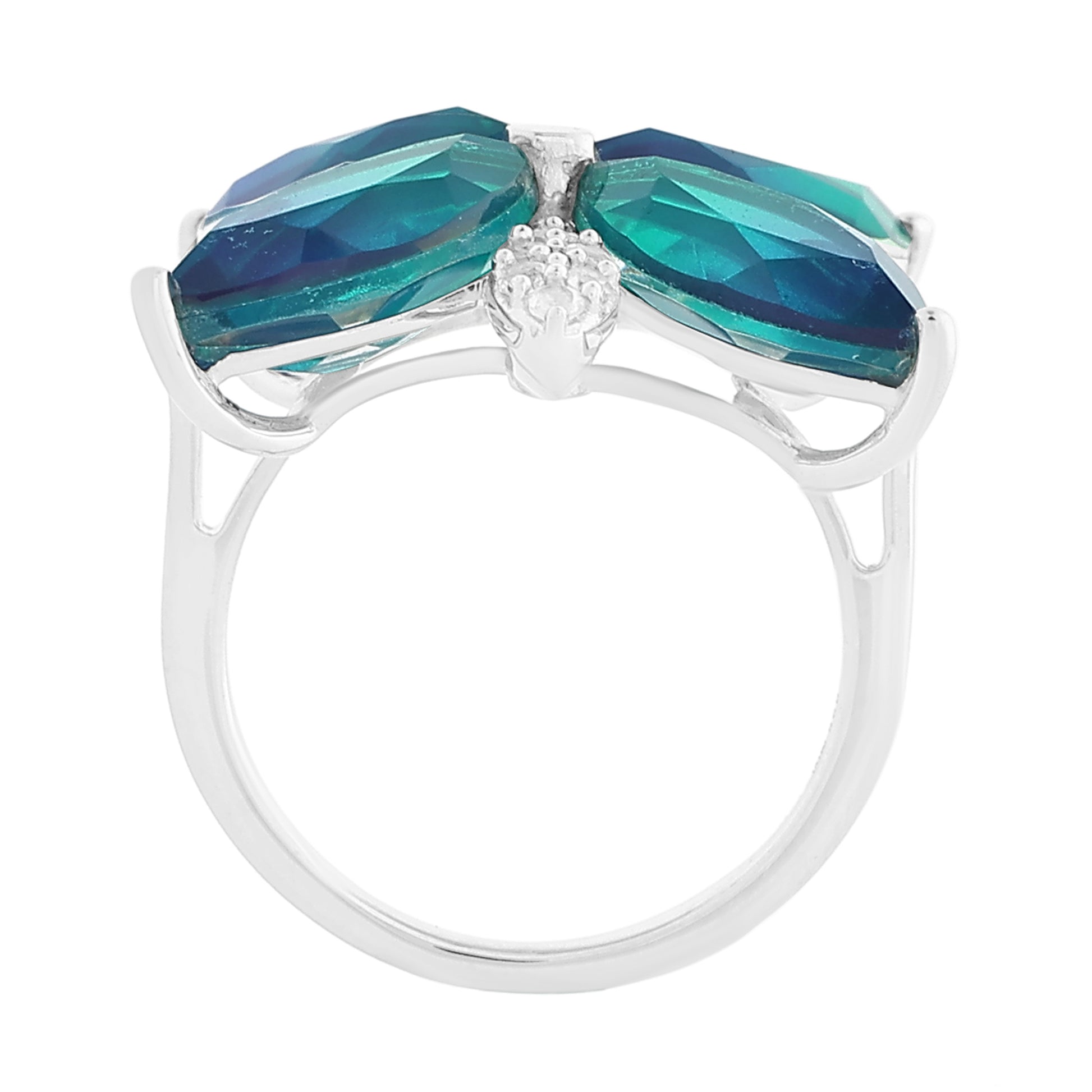 Anillo de Plata con Cuarzo Pavo Real y Topacio Blanco 6 