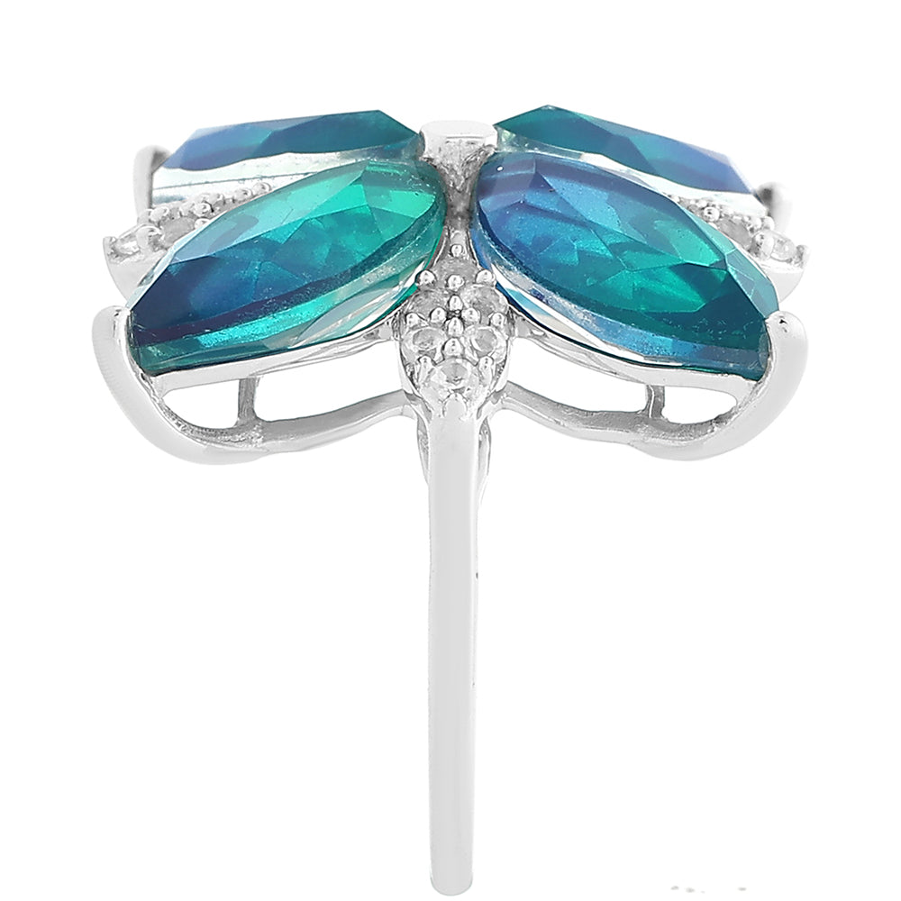 Anillo de Plata con Cuarzo Pavo Real y Topacio Blanco 4 