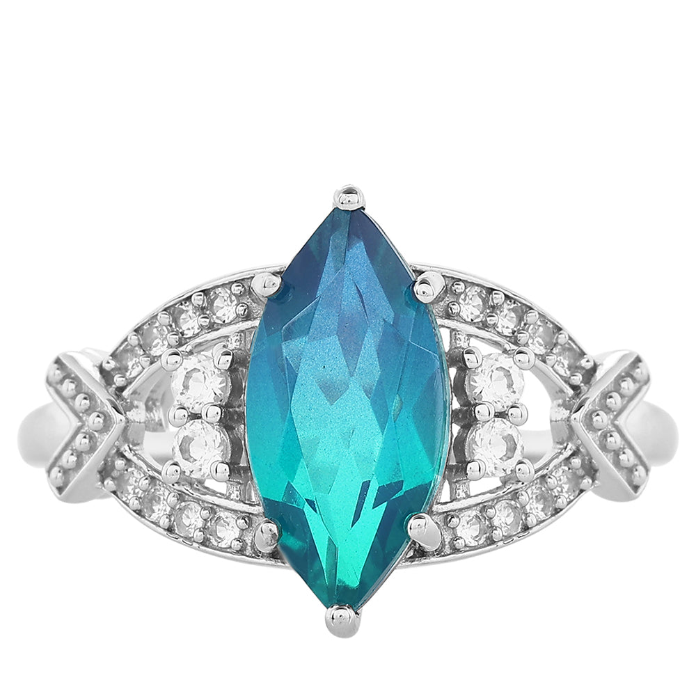 Anillo de Plata con Cuarzo Pavo Real y Topacio Blanco 1 