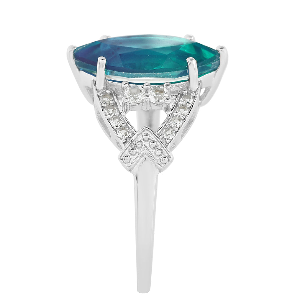 Anillo de Plata con Cuarzo Pavo Real y Topacio Blanco