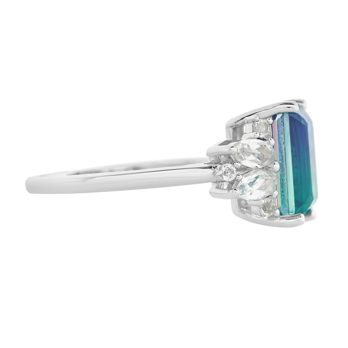 Anillo de Plata con Cuarzo Pavo Real y Topacio Blanco