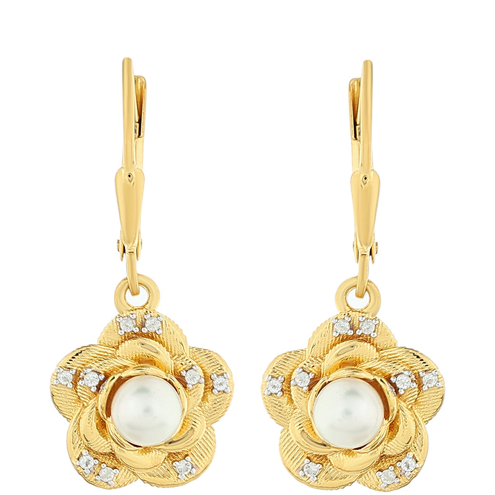 Pendientes de Plata Bañada en Oro con Perla Barroca Cultivada de Agua Dulce y Topacio Blanco 1 