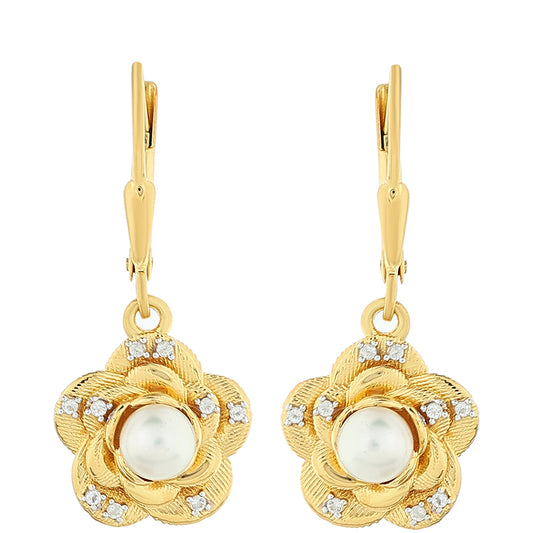 Pendientes de Plata Bañada en Oro con Perla Barroca Cultivada de Agua Dulce y Topacio Blanco