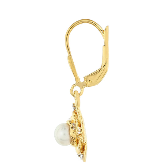 Pendientes de Plata Bañada en Oro con Perla Barroca Cultivada de Agua Dulce y Topacio Blanco