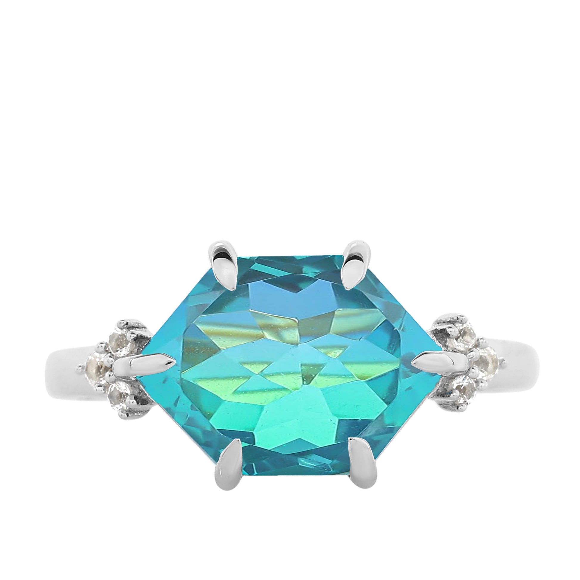 Anillo de Plata con Cuarzo Pavo Real y Topacio Blanco 8 