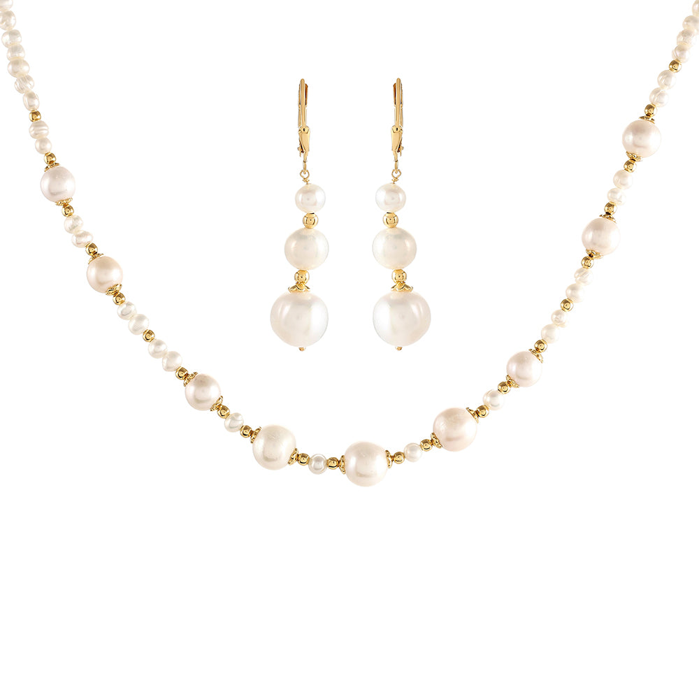 Conjunto de Plata Bañada en Oro con Perla Barroca Cultivada de Agua Dulce ( Collar +Pendientes ) 1 