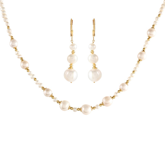 Conjunto de Plata Bañada en Oro con Perla Barroca Cultivada de Agua Dulce ( Collar +Pendientes )