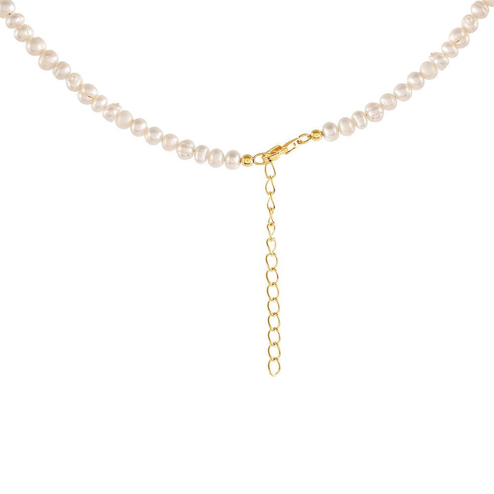 Conjunto de Plata Bañada en Oro con Perla Barroca Cultivada de Agua Dulce ( Collar +Pendientes )