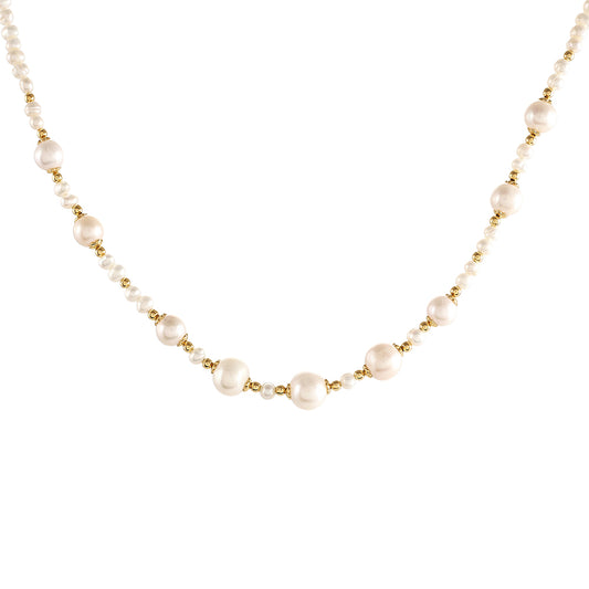 Conjunto de Plata Bañada en Oro con Perla Barroca Cultivada de Agua Dulce ( Collar +Pendientes )