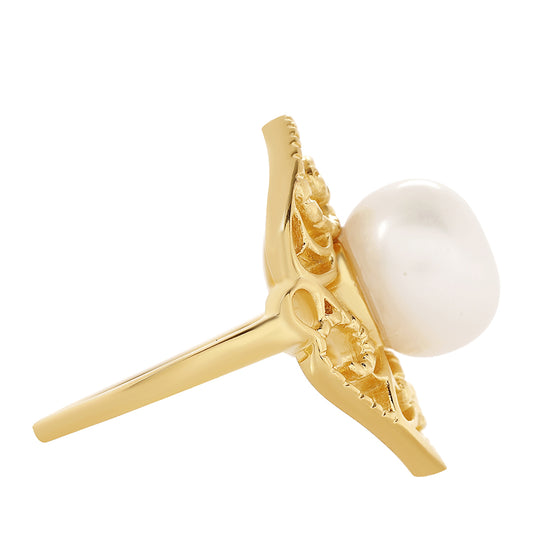 Anillo de Plata Bañada en Oro con Perla Barroca Cultivada de Agua Dulce