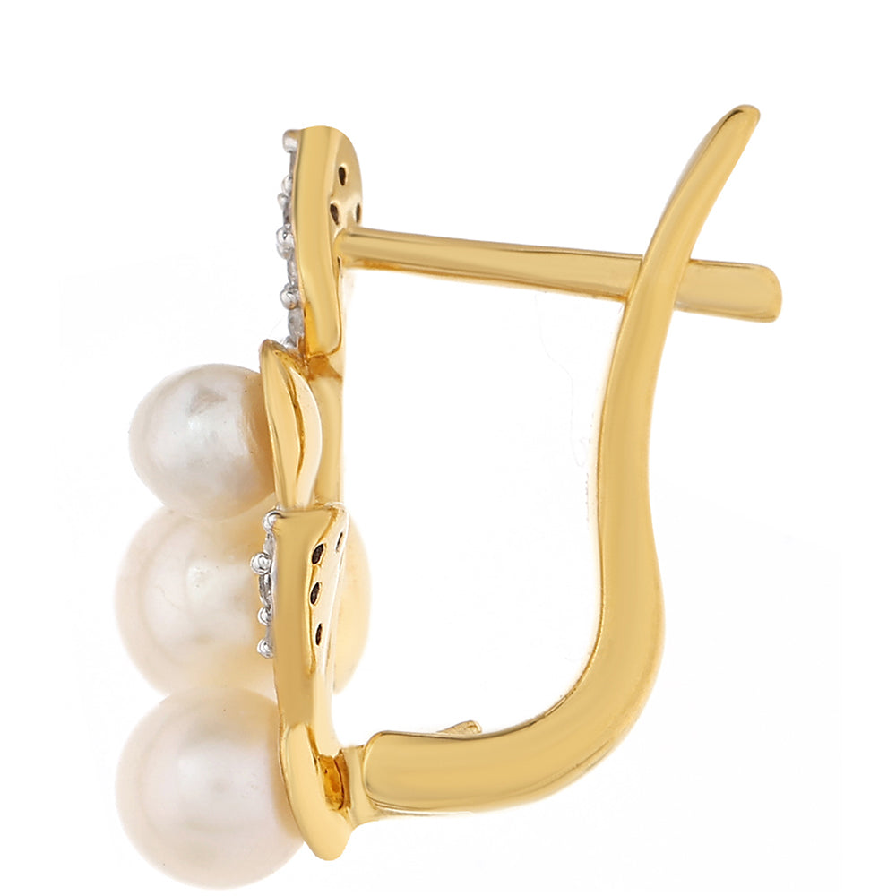 Pendientes de Plata Bañada en Oro con Perla Barroca Cultivada de Agua Dulce y Topacio Blanco