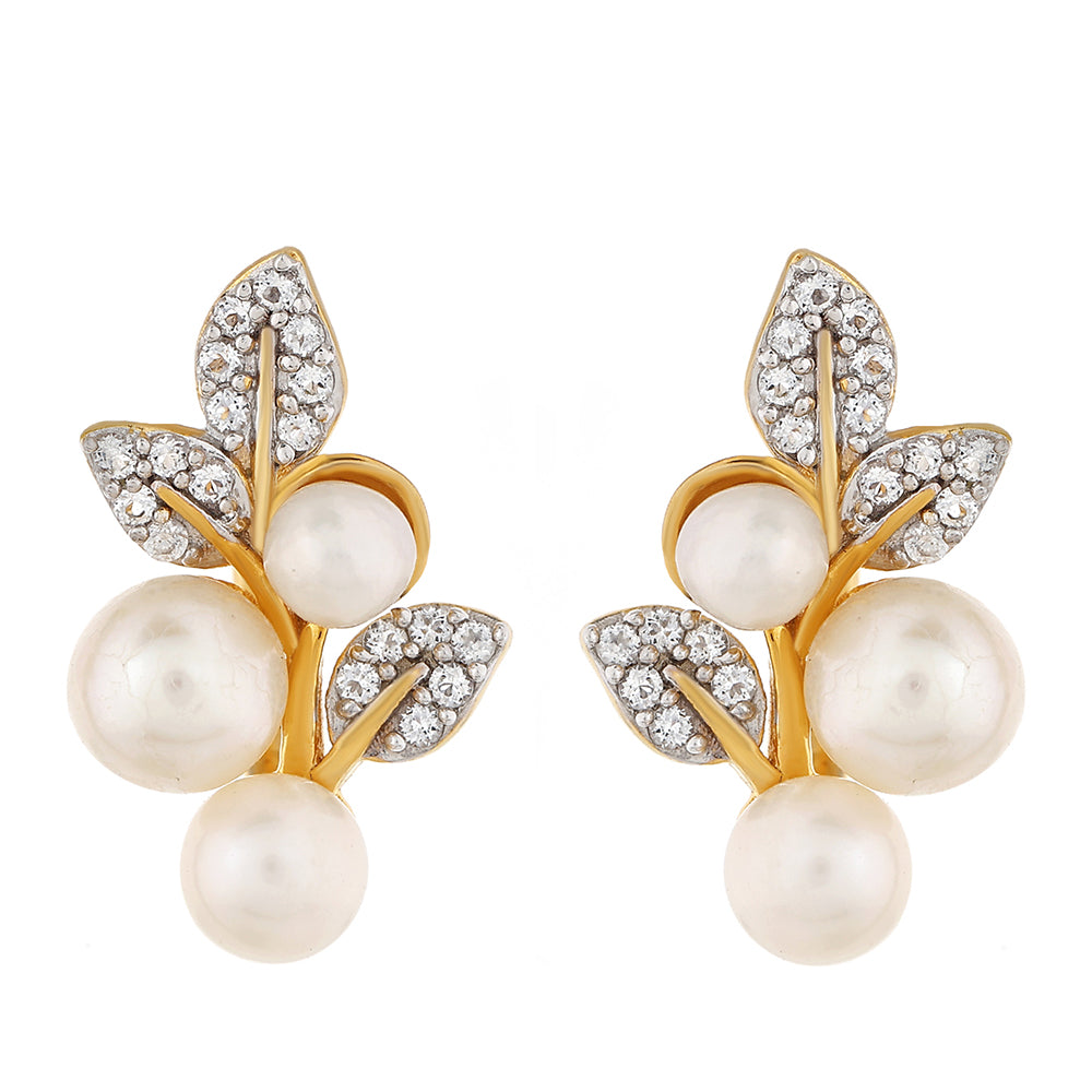 Pendientes de Plata Bañada en Oro con Perla Barroca Cultivada de Agua Dulce y Topacio Blanco