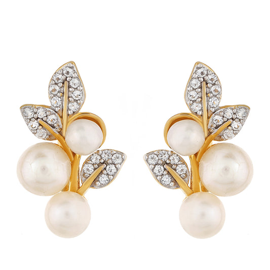 Pendientes de Plata Bañada en Oro con Perla Barroca Cultivada de Agua Dulce y Topacio Blanco