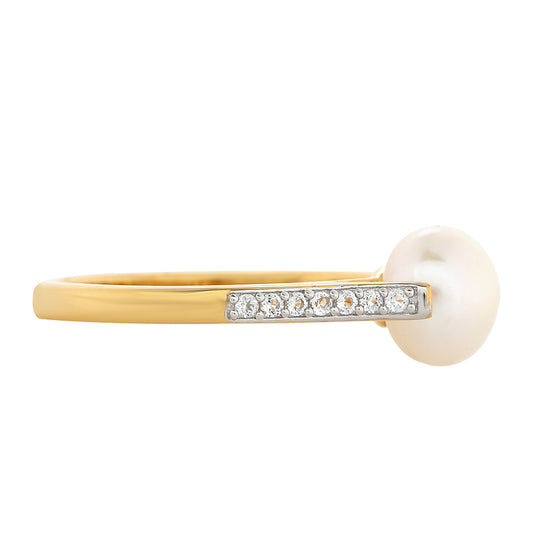 Anillo de Plata Bañada en Oro con Perla Barroca Cultivada de Agua Dulce y Topacio Blanco