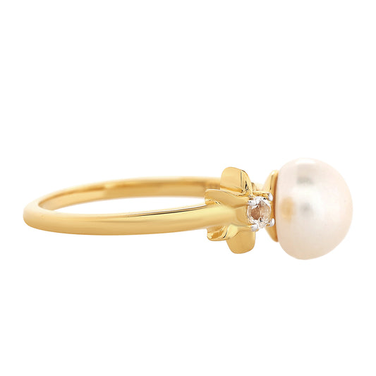 Anillo de Plata Bañada en Oro con Perla Barroca Cultivada de Agua Dulce y Topacio Blanco