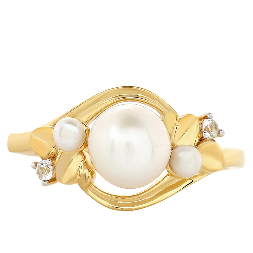 Anillo de Plata Bañada en Oro con Perla Barroca Cultivada de Agua Dulce y Topacio Blanco