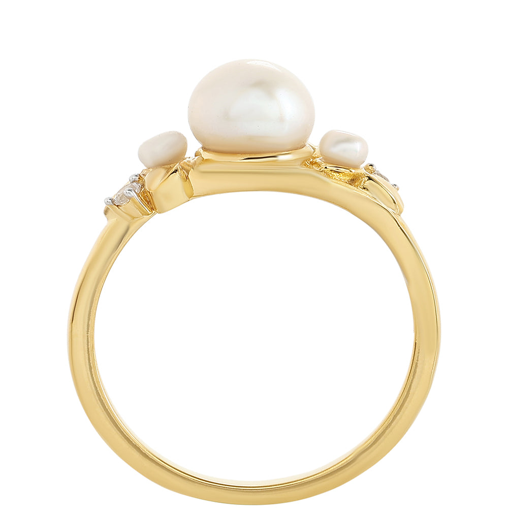 Anillo de Plata Bañada en Oro con Perla Barroca Cultivada de Agua Dulce y Topacio Blanco