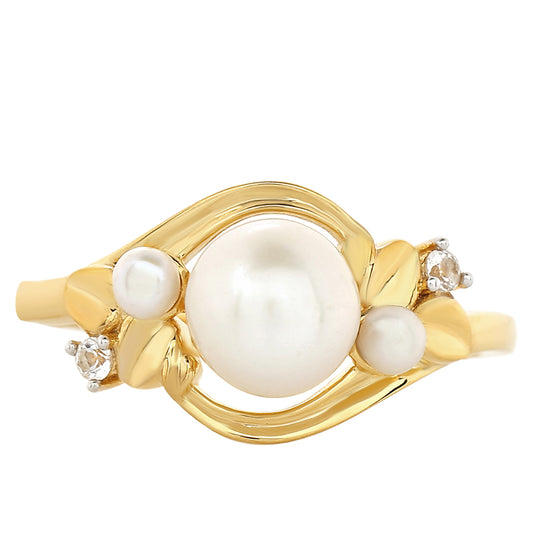Anillo de Plata Bañada en Oro con Perla Barroca Cultivada de Agua Dulce y Topacio Blanco