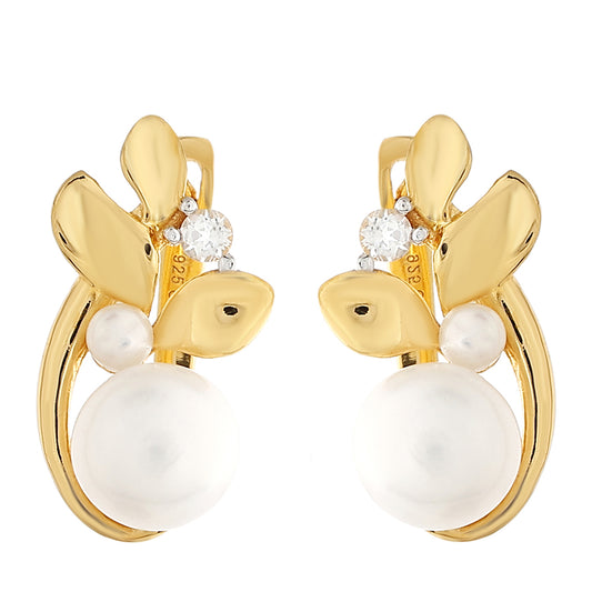 Pendientes de Plata Bañada en Oro con Perla Barroca Cultivada de Agua Dulce y Topacio Blanco