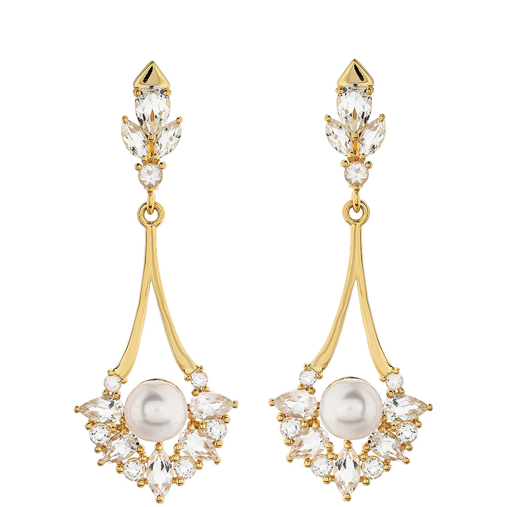 Pendientes de Plata Bañada en Oro con Perla Barroca Cultivada de Agua Dulce y Topacio Blanco