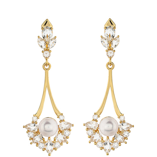 Pendientes de Plata Bañada en Oro con Perla Barroca Cultivada de Agua Dulce y Topacio Blanco