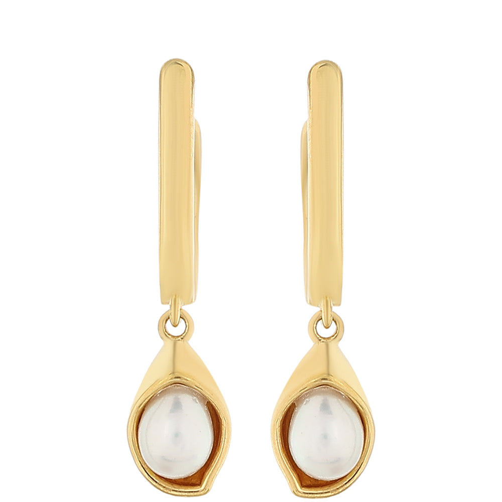 Pendientes de Plata Bañada en Oro con Perla Barroca Cultivada de Agua Dulce